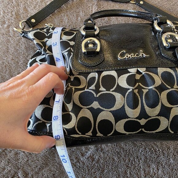 Coach Ashley Black Signature C Patent Leather Satchel F15443 Convertible Bag - Picture 15 of 16